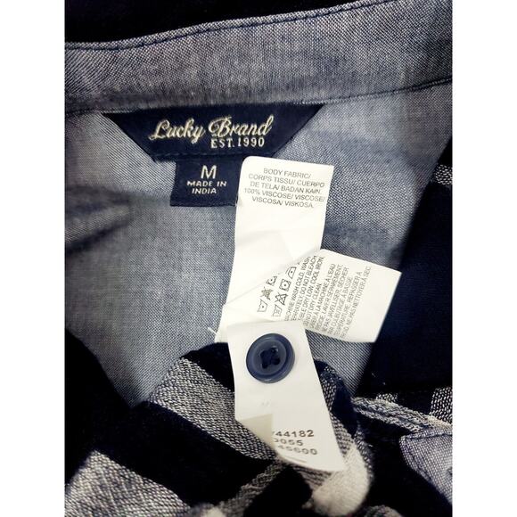 Lucky Brand Top Size M Plaid Boho Blue Viscose Button Up Womens Medium Shirt - Picture 6 of 12